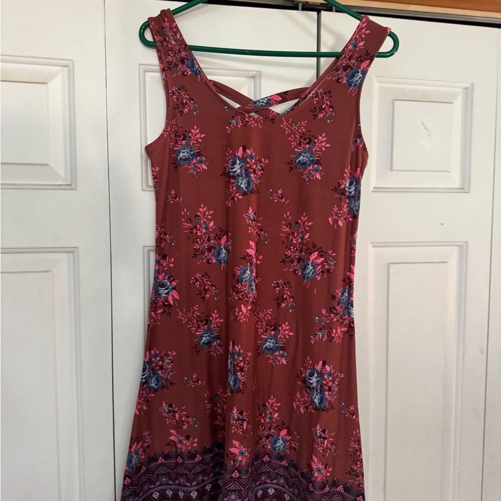Floral Sleeveless Dress - Rust and Blue